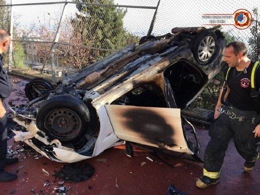 حيفا: سقوط سيارة عن ارتفاع واندلاع النيران داخلها