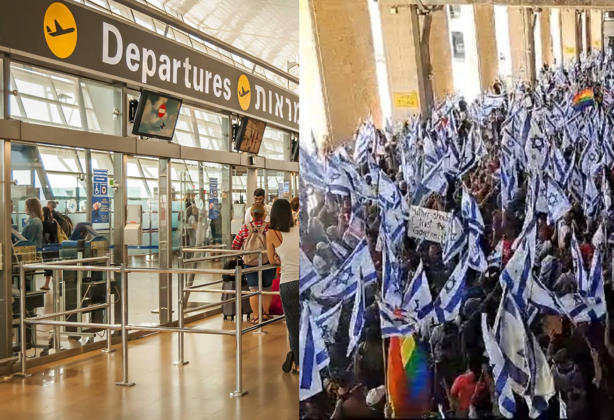 آلاف المتظاهرين  في مطار بن غوريون  