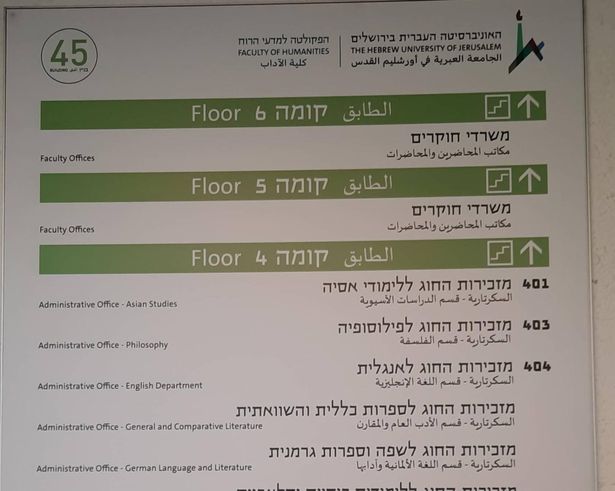 الجامعة العبرية تضع لأول مرة اللافتات باللغة العربية في كلية الآداب مع اختيار الخط الأجمل لها