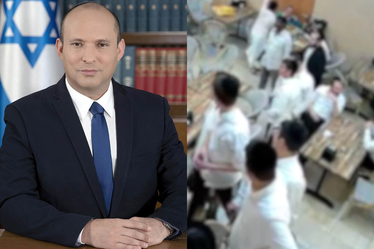 على اليمين: لقطة شاشة من فيديو نشرته الشرطة للحادثة

على اليسار: نفتالي بينيت- المصدر: آفي أوحايون (Avi Ohayon) / مكتب الصحافة الحكومي الإسرائيلي عبر ويكيميديا كومنز (CC BY-SA 3.0)