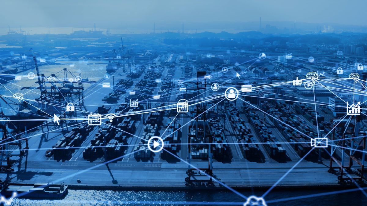 Industrial,Technology,Concept.,Container,Terminal.,Logistics.,Communication,Network.,Industry,4.0. | Shutterstock