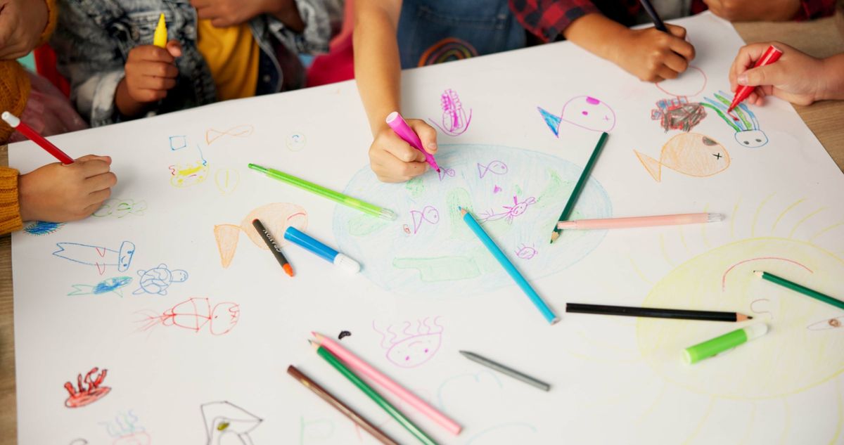 Children,,Friends,And,Hands,Drawing,For,Creative,Project,Or,School | Shutterstock