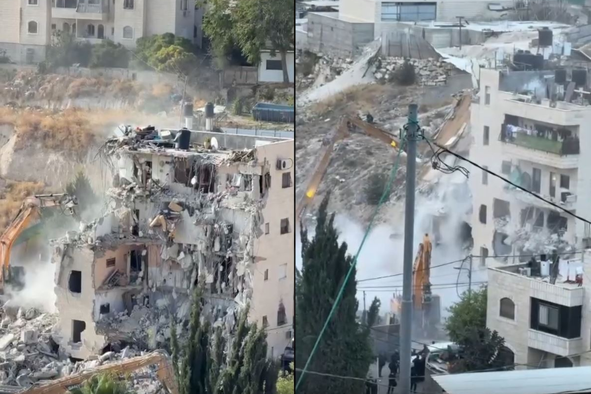 لقطة شاشة مجمعة من الفيديو المنشور لعملية هدم المنزل في الطور