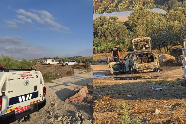 من مكان العثور على المركبة المتفحمة في جت - تصوير الإسعاف