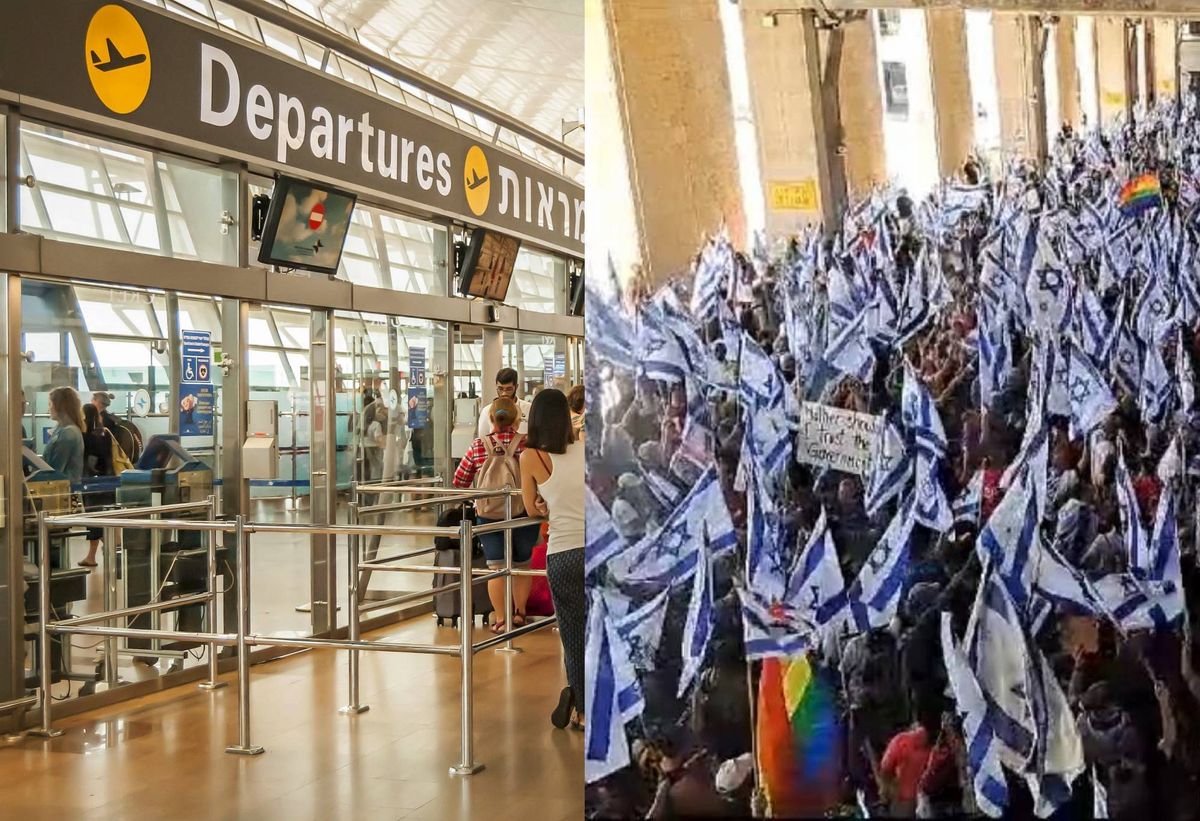 آلاف المتظاهرين  في مطار بن غوريون  