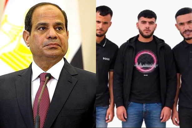 على اليمين الشبان الثلاثة المفقودين في شرم الشيخ - على اليسار الرئيس المصري عبدالفتاح السيسي (ويكميديا كومنز)