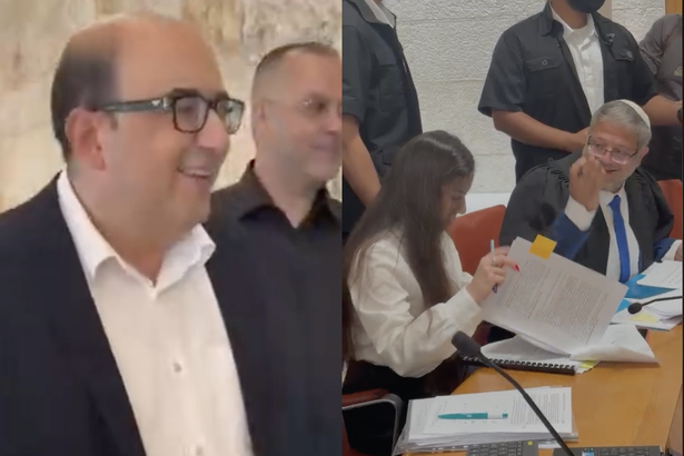 من اليمين: بن غفير
على اليسار: سامي أبو شحادة
لقطات شاشة من مقاطع فيديو داخل المحكمة العليا (خاص بالشمس)