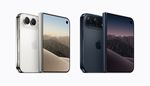 ثلاثة هواتف iPhone Duo، اثنان منها مطويان والأوسط مفتوح (المصدر: أبل)