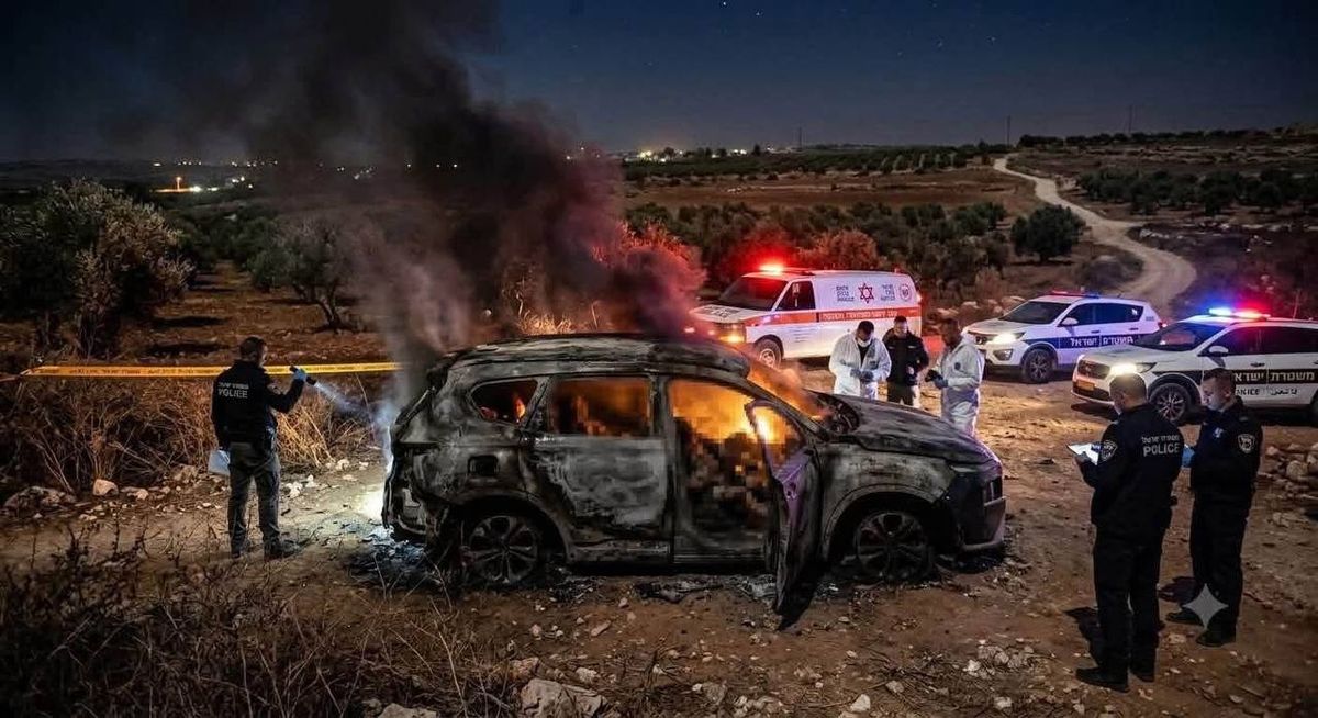 سيارة محترقة بها ثلاث شبان ـ تصوير الإسعاف